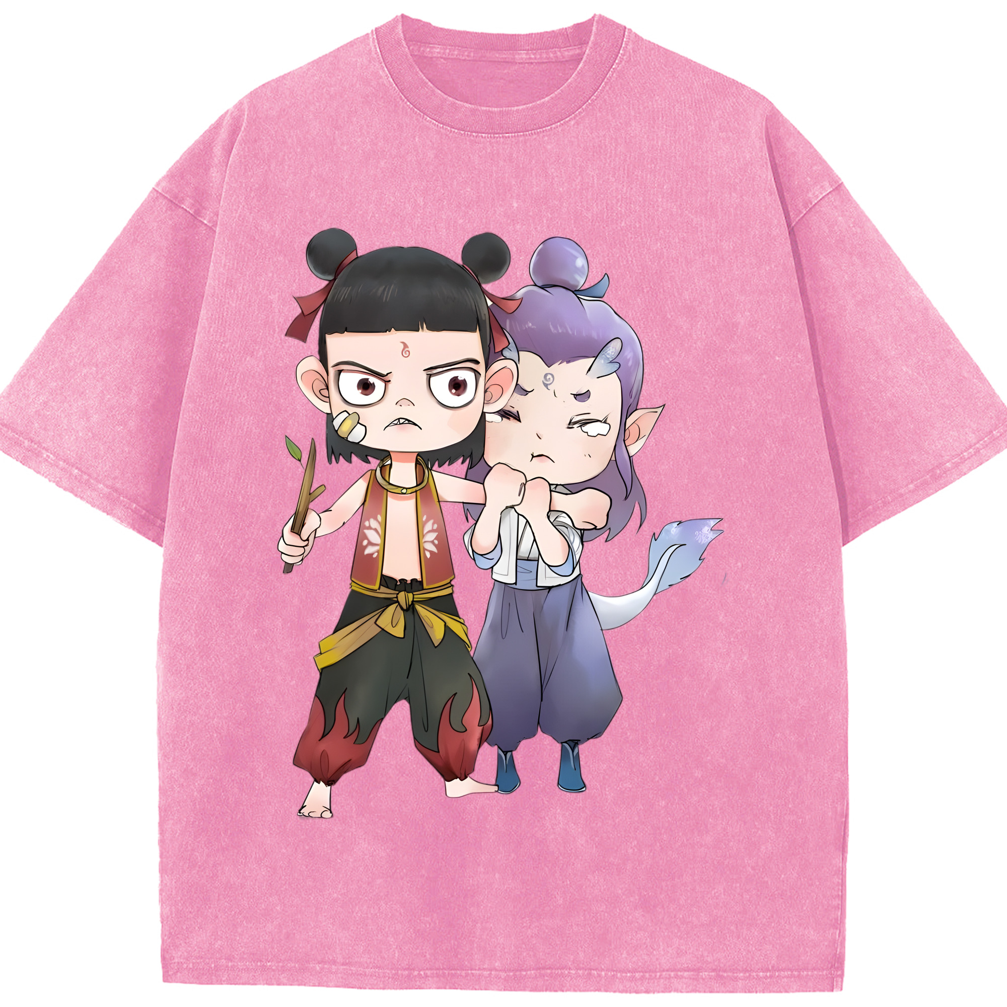 （画像用） Ne Zha 2 ナタ 魔童の大暴れ 綿100% ヴィンテージ風 半袖Tシャツ（フロントプリント）